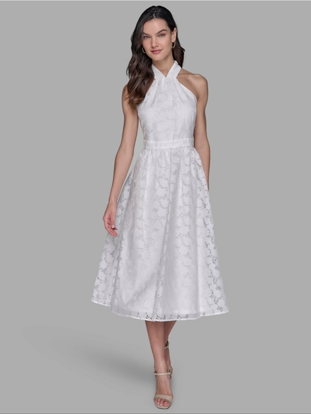 Karl Lagerfeld White Women's Organza Burnout Midi Dress A-line Size 8